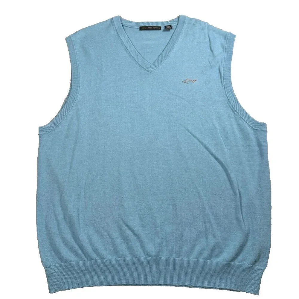 Greg Norman XXL Men's Sweater Vest Golf Blue Sleeveless Logo V-Neck‎ Cotton